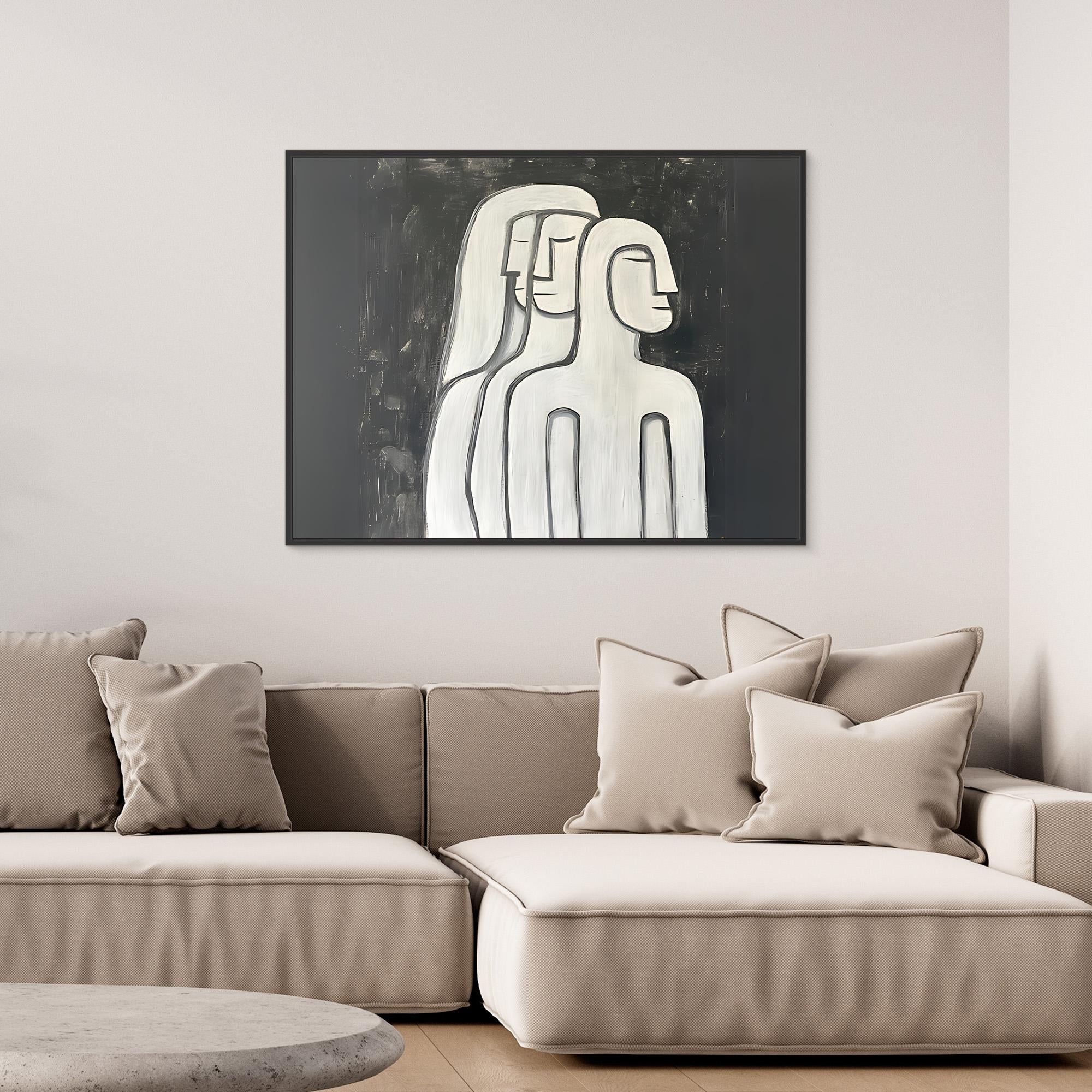 Canvas Print: The Silent Trio – Minimalist Black & White Art modern abstract canvas wall art by Rossetti Art – luxury interior design artwork for living room, bedroom, office – black & white wall canvas Black And White Art Black and white artwork