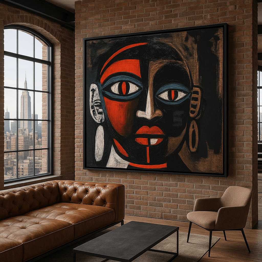 Canvas Print : "Tribal Essence" - Abstract Face Art Print modern abstract canvas wall art by Rossetti Art – luxury interior design artwork for living room, bedroom, office – contemporary art piece Contemporary Canvas Art Contemporary canvas print