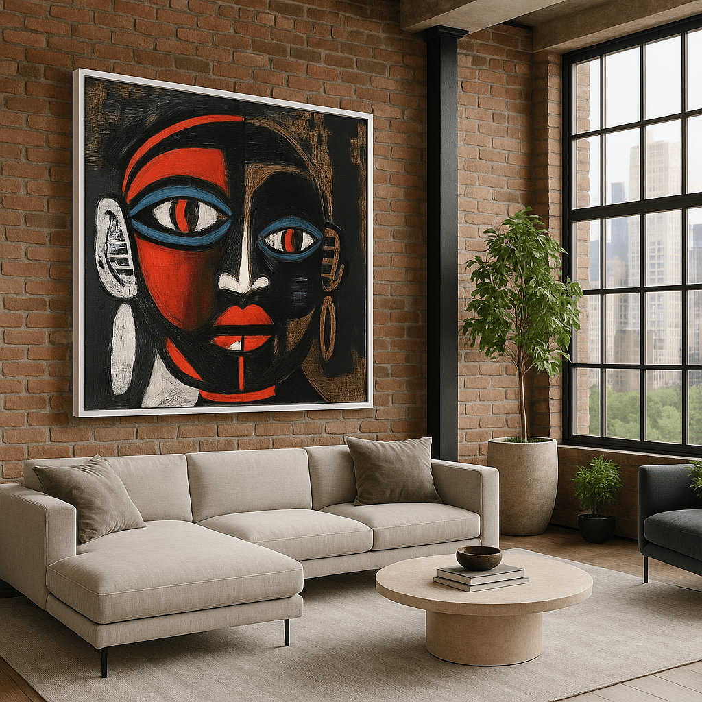 Canvas Print : "Tribal Essence" - Abstract Face Art Print modern abstract canvas wall art by Rossetti Art – luxury interior design artwork for living room, bedroom, office – contemporary art piece Contemporary Canvas Art Contemporary canvas print