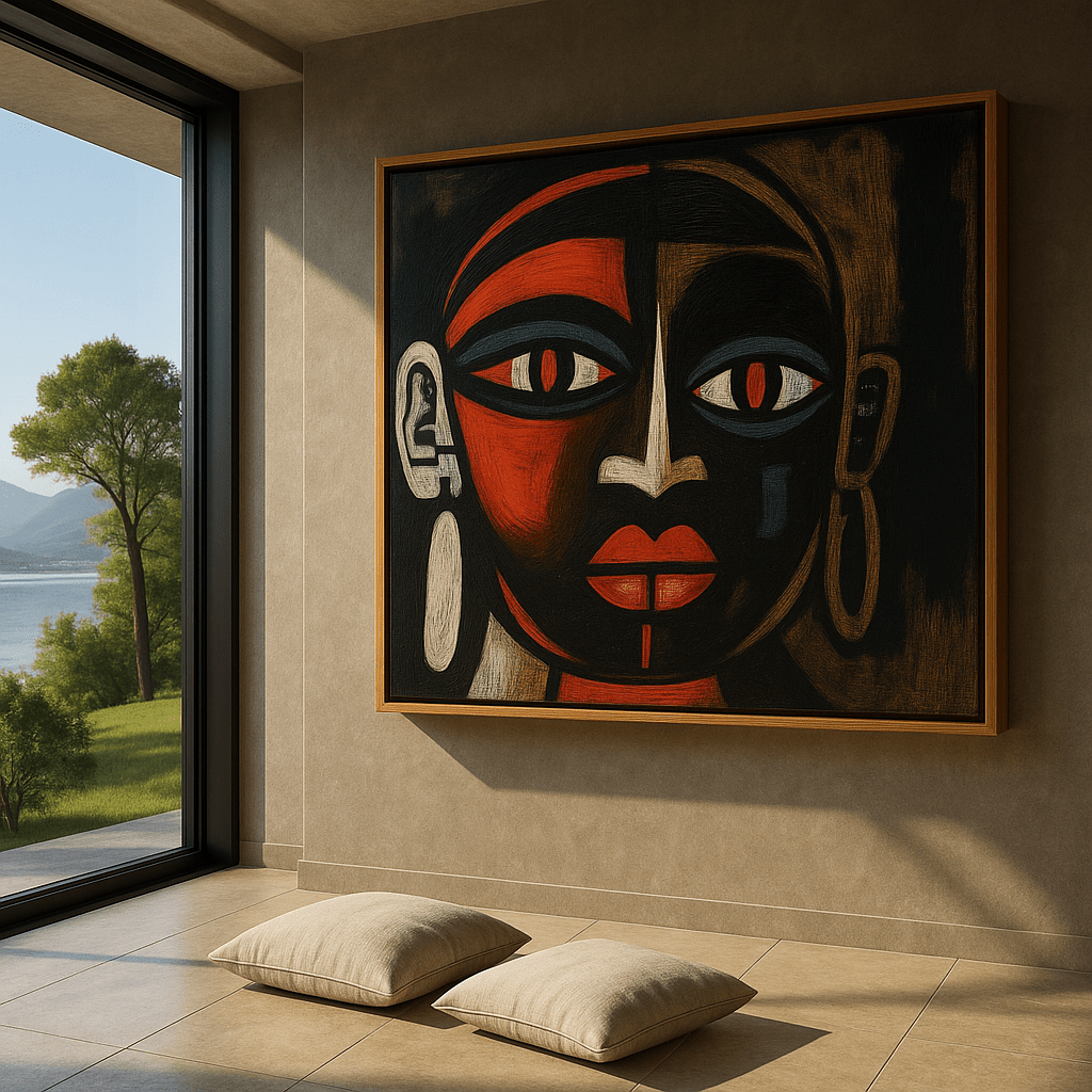 Canvas Print : "Tribal Essence" - Abstract Face Art Print modern abstract canvas wall art by Rossetti Art – luxury interior design artwork for living room, bedroom, office – contemporary art piece Contemporary Canvas Art Contemporary canvas print