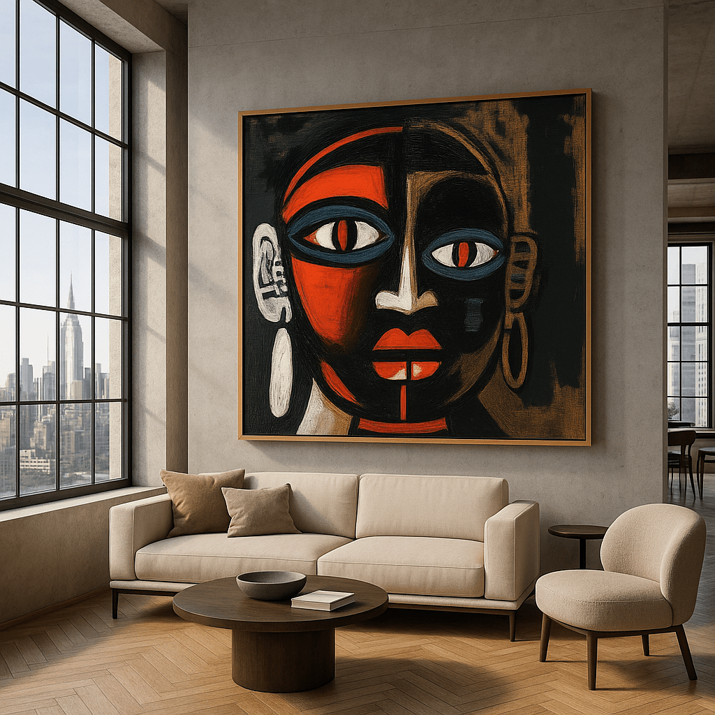 Canvas Print : "Tribal Essence" - Abstract Face Art Print modern abstract canvas wall art by Rossetti Art – luxury interior design artwork for living room, bedroom, office – contemporary art piece Contemporary Canvas Art Contemporary canvas print
