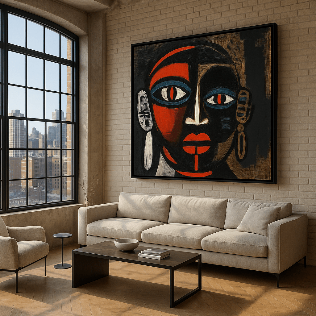 Canvas Print : "Tribal Essence" - Abstract Face Art Print modern abstract canvas wall art by Rossetti Art – luxury interior design artwork for living room, bedroom, office – contemporary art piece Contemporary Canvas Art Contemporary canvas print