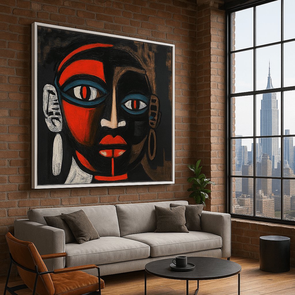 Canvas Print : "Tribal Essence" - Abstract Face Art Print modern abstract canvas wall art by Rossetti Art – luxury interior design artwork for living room, bedroom, office – contemporary art piece Contemporary Canvas Art Contemporary canvas print