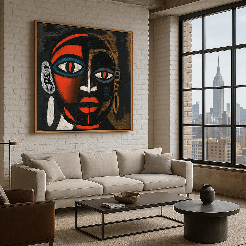Canvas Print : "Tribal Essence" - Abstract Face Art Print modern abstract canvas wall art by Rossetti Art – luxury interior design artwork for living room, bedroom, office – contemporary art piece Contemporary Canvas Art Contemporary canvas print