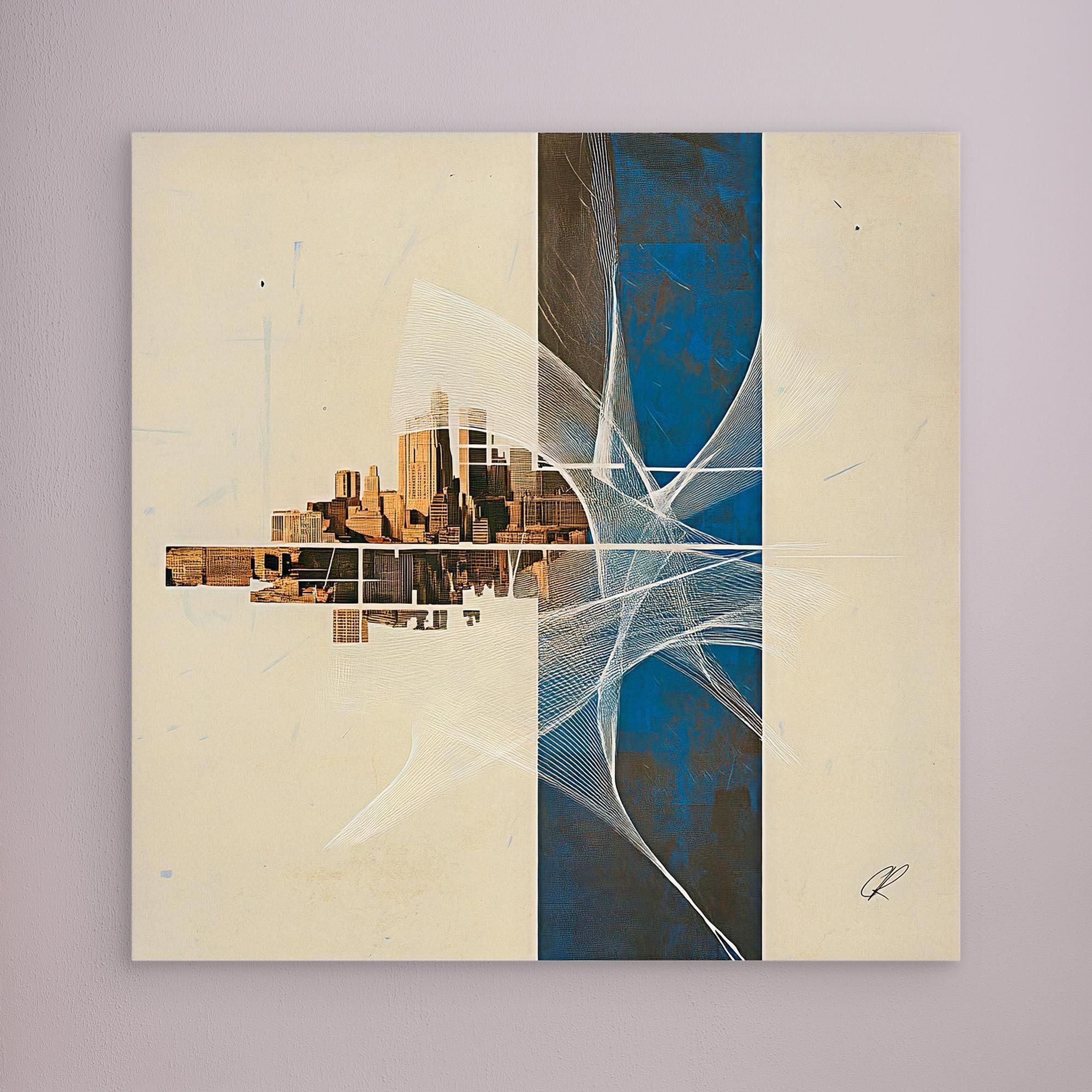 Canvas Print: Urban Echo Fragment – Abstract Skyline Art modern abstract canvas wall art by Rossetti Art – luxury interior design artwork for living room, bedroom, office – Abstract Skyline Painting Architectural Wall Decor Contemporary Cityscape Canvas