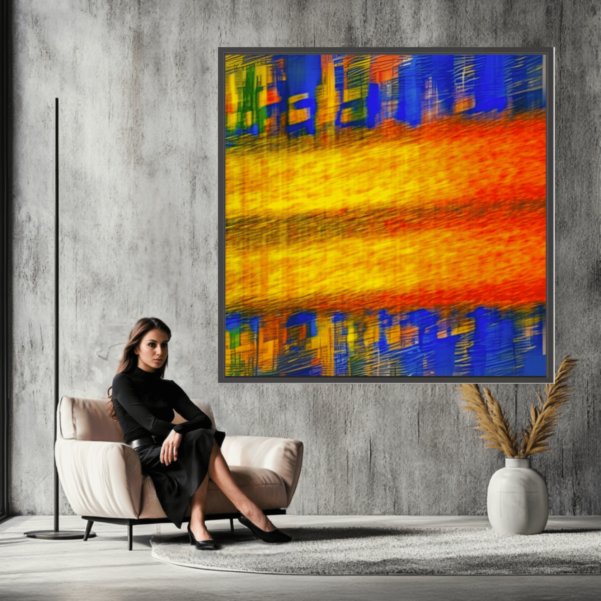 Canvas Print: Urban Sunrise - Vibrant Abstract Art modern abstract canvas wall art by Rossetti Art – luxury interior design artwork for living room, bedroom, office – Abstract Color Art Bold Interior Design Contemporary Art for Sale