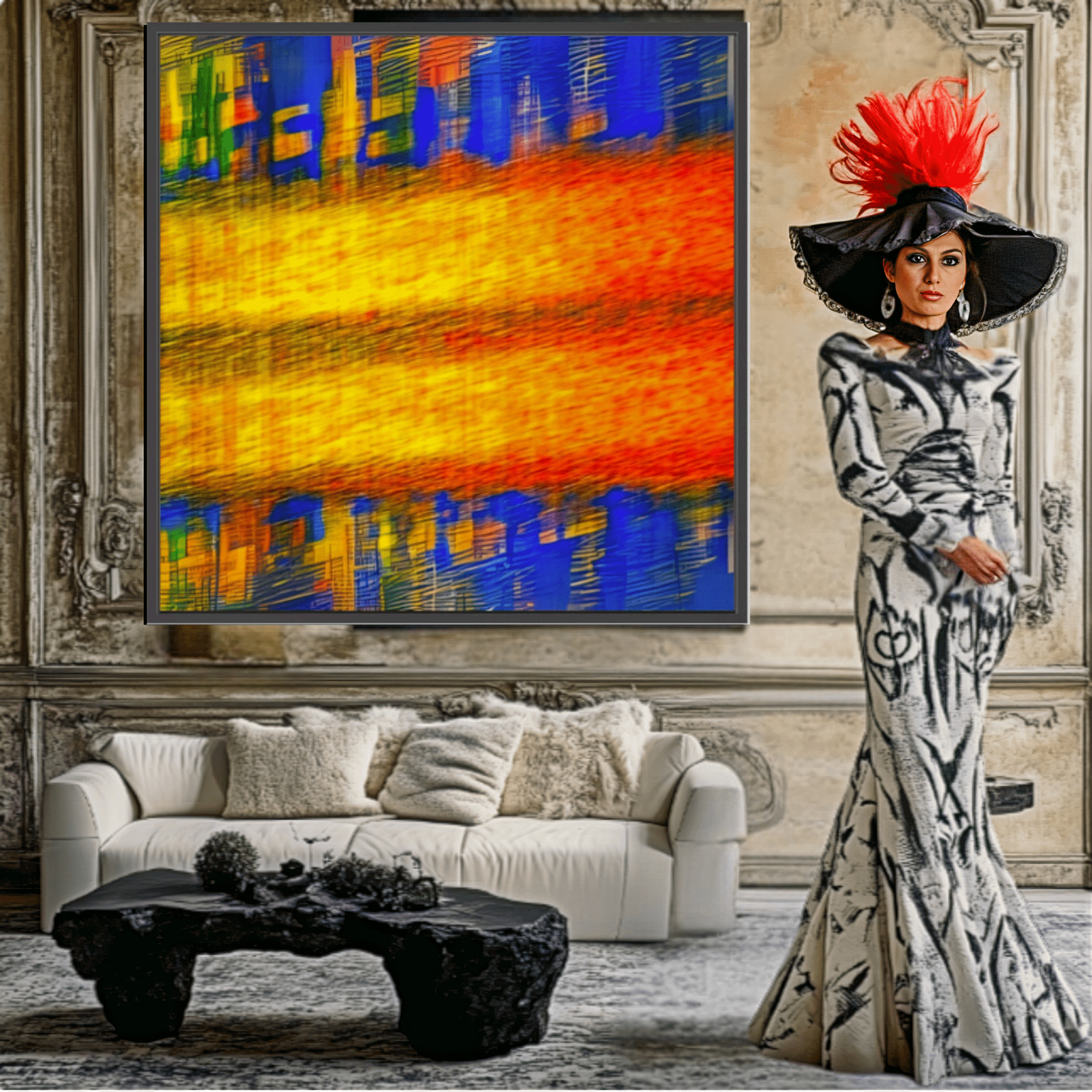 Canvas Print: Urban Sunrise - Vibrant Abstract Art modern abstract canvas wall art by Rossetti Art – luxury interior design artwork for living room, bedroom, office – Abstract Color Art Bold Interior Design Contemporary Art for Sale