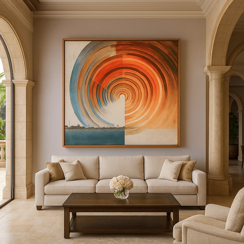 Canvas Print: "Urban Vortex" – Abstract Cityscape & Geometric Motion Art modern abstract canvas wall art by Rossetti Art – luxury interior design artwork for living room, bedroom, office – Contemporary Abstract Design Contemporary Art for Sale contemporary art piece