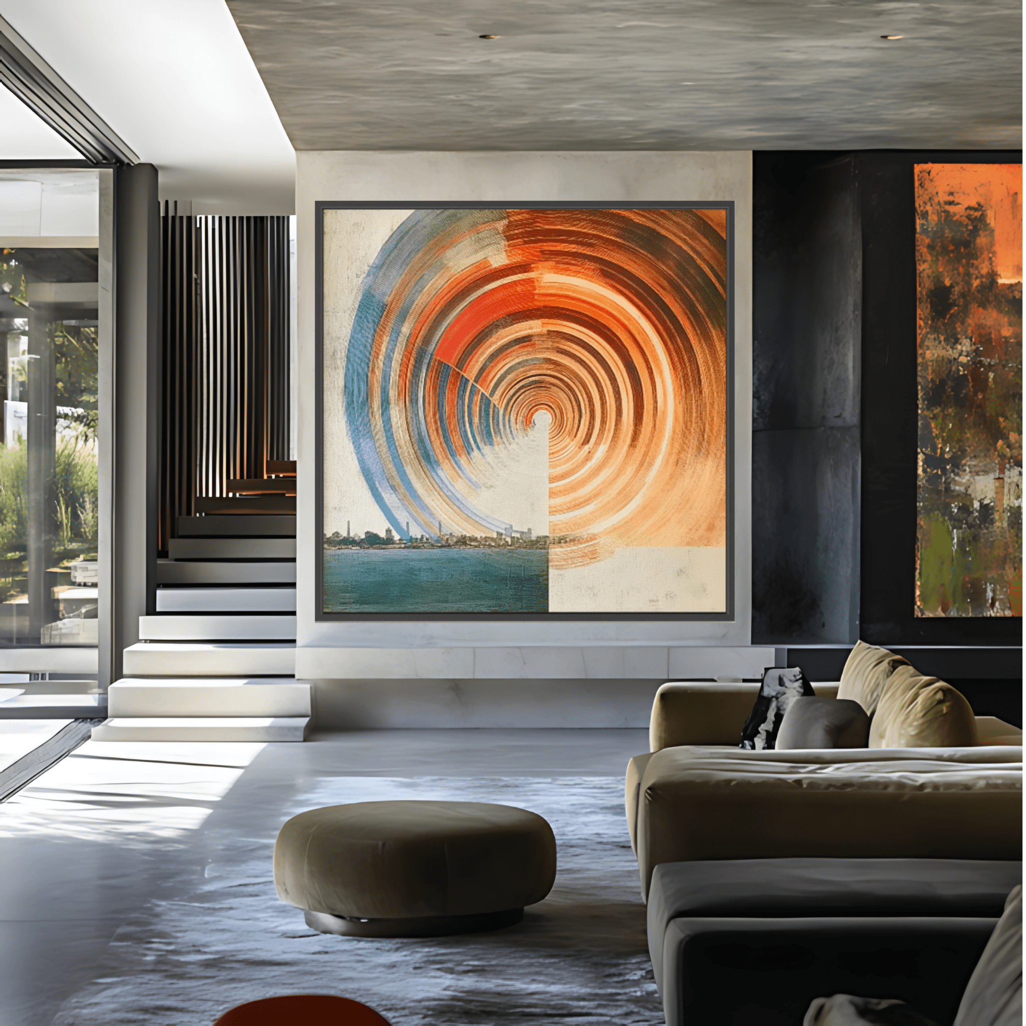 Canvas Print: "Urban Vortex" – Abstract Cityscape & Geometric Motion Art modern abstract canvas wall art by Rossetti Art – luxury interior design artwork for living room, bedroom, office – Contemporary Abstract Design Contemporary Art for Sale contemporary art piece