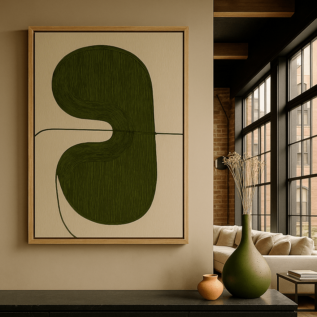 Canvas Print : Verdant Form – Modern Organic Abstract Canvas Print in Olive Green & Sand | Luxury Minimal Wall Art by Chiara Rossetti modern abstract canvas wall art by Rossetti Art – luxury interior design artwork for living room, bedroom, office – large abstract art large canvas artwork large geometric wall art for living room