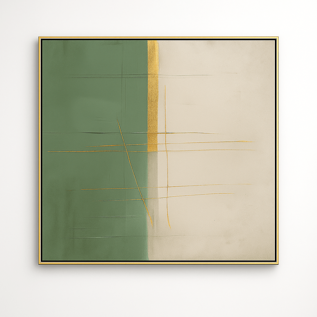 Canvas Print: Verdant Whisper - Green and Gold Abstract Canvas modern abstract canvas wall art by Rossetti Art – luxury interior design artwork for living room, bedroom, office – abstract wall art canvas print art Chiara Rossetti