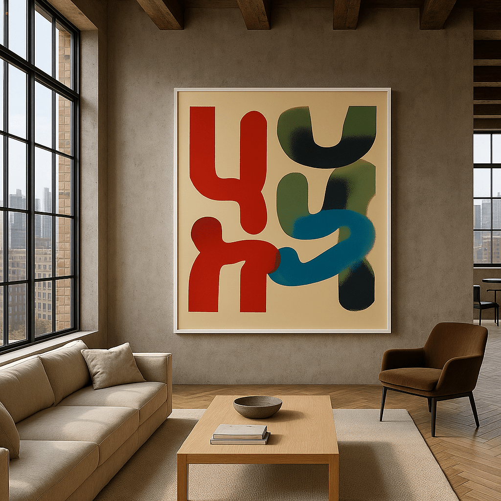 Canvas Print: Vibrant Form Flow – Abstract Geometric Art Print modern abstract canvas wall art by Rossetti Art – luxury interior design artwork for living room, bedroom, office – Contemporary Art for Sale contemporary art piece Contemporary art print