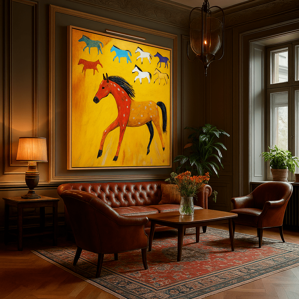Canvas Print : Vibrant Horses - Colorful Horse Wall Art Print modern abstract canvas wall art by Rossetti Art – luxury interior design artwork for living room, bedroom, office – Abstract animal decor Artistic horse painting Contemporary animal art