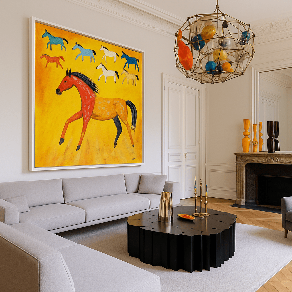 Canvas Print : Vibrant Horses - Colorful Horse Wall Art Print modern abstract canvas wall art by Rossetti Art – luxury interior design artwork for living room, bedroom, office – Abstract animal decor Artistic horse painting Contemporary animal art