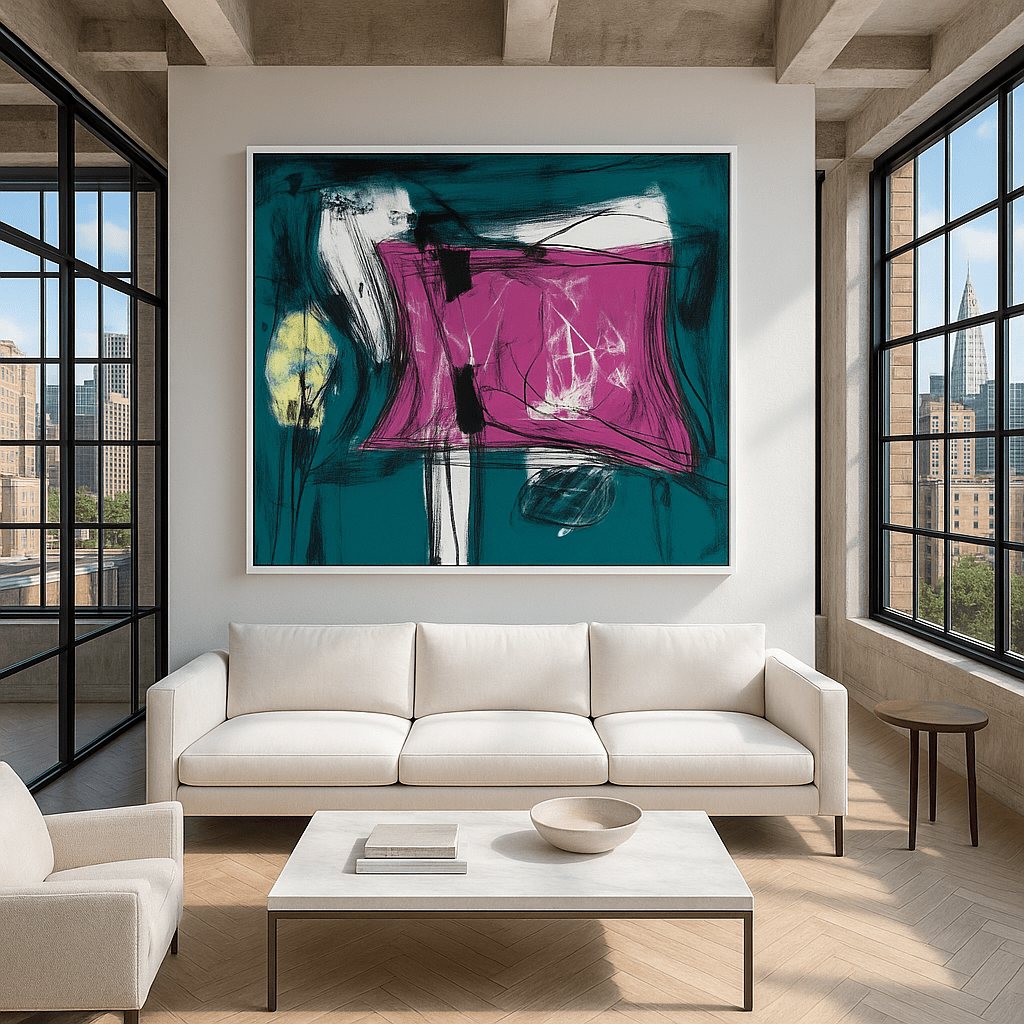 Canvas Print : "Vibrant Whispers" - Expressive Abstract Wall Art modern abstract canvas wall art by Rossetti Art β luxury interior design artwork for living room, bedroom, office β Black And White Art Black and white artwork black and white canvas