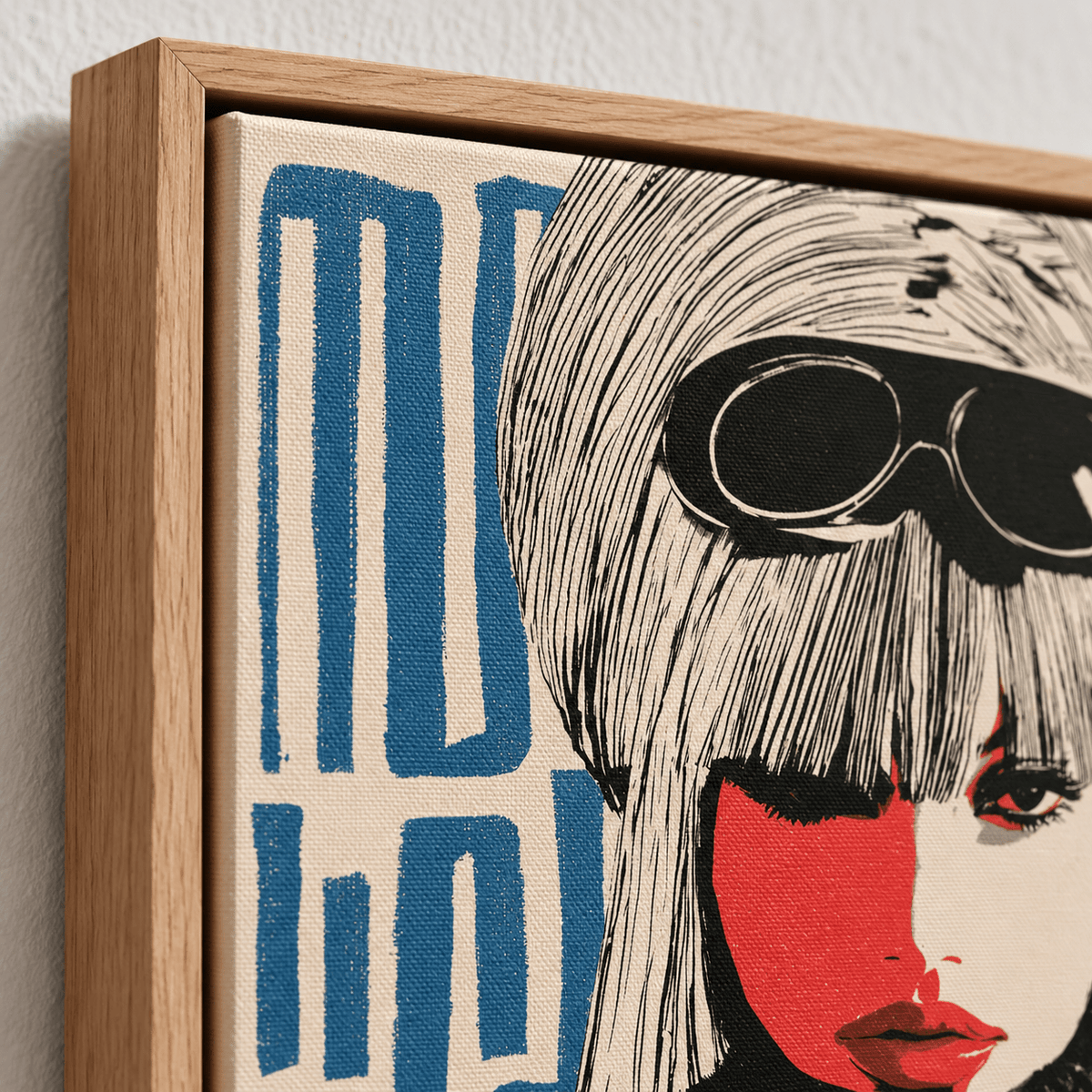 Vintage Fashion Wall Art – Alpine Muse by Rossetti Art, close-up of the canvas edge and floating frame