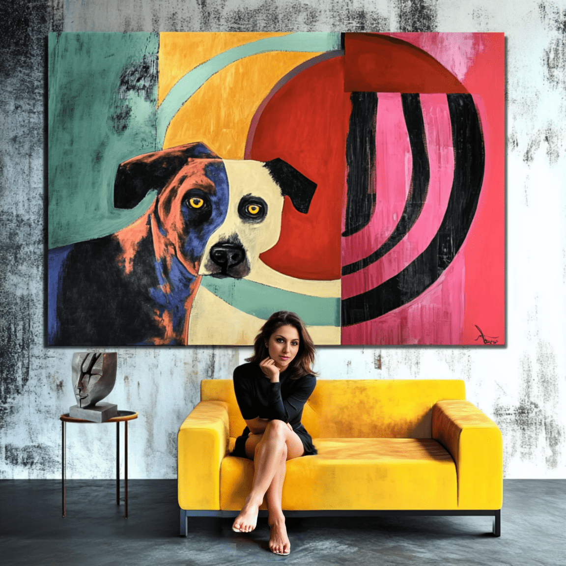 Canvas Print : Vivid Canine Expression - Abstract Dog Painting on Canvas modern abstract canvas wall art by Rossetti Art – luxury interior design artwork for living room, bedroom, office – Abstract animal decor Contemporary animal art dog portrait pop art