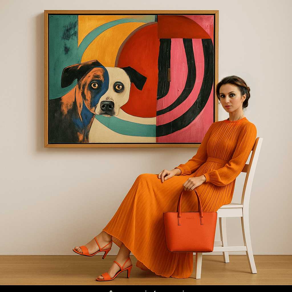 Canvas Print : Vivid Canine Expression - Abstract Dog Painting on Canvas modern abstract canvas wall art by Rossetti Art – luxury interior design artwork for living room, bedroom, office – Abstract animal decor Contemporary animal art dog portrait pop art