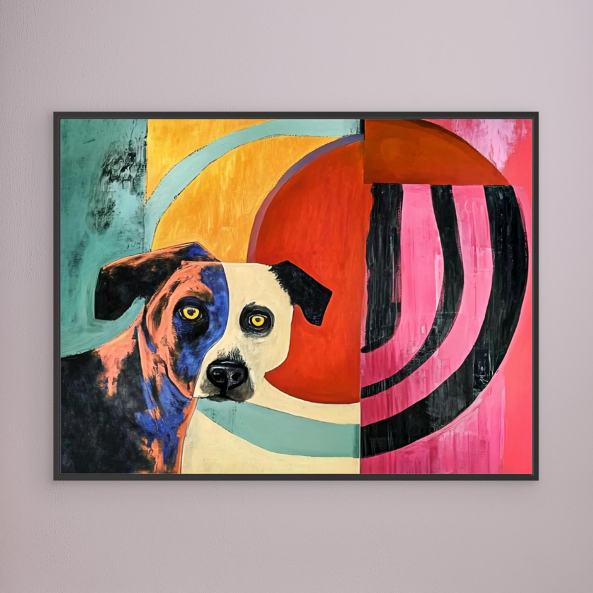 Canvas Print : Vivid Canine Expression - Abstract Dog Painting on Canvas modern abstract canvas wall art by Rossetti Art – luxury interior design artwork for living room, bedroom, office – Abstract animal decor Contemporary animal art dog portrait pop art