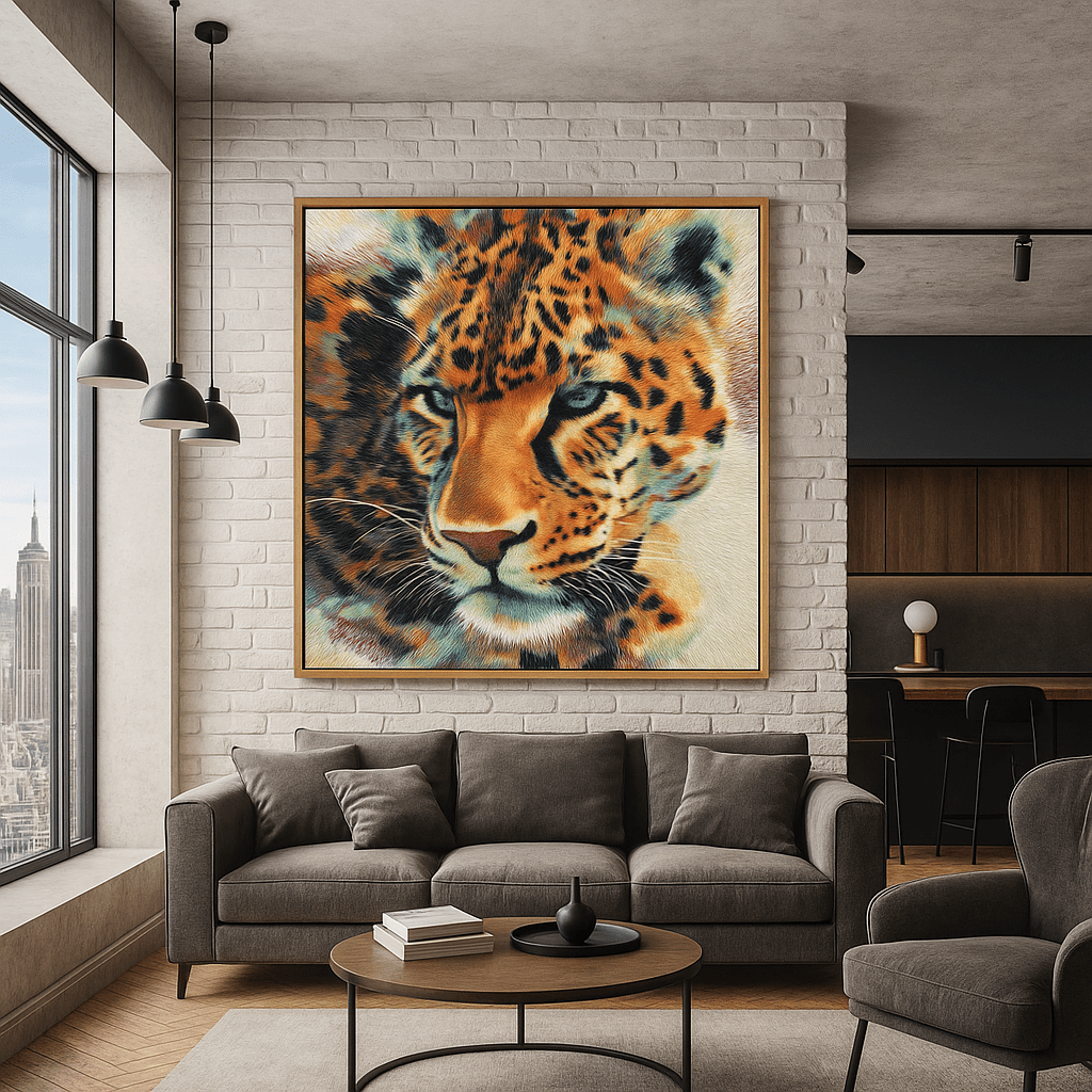 Canvas Print: Vivid Majesty - Modern Leopard Canvas Print modern abstract canvas wall art by Rossetti Art – luxury interior design artwork for living room, bedroom, office – abstract wall art canvas print art Chiara Rossetti