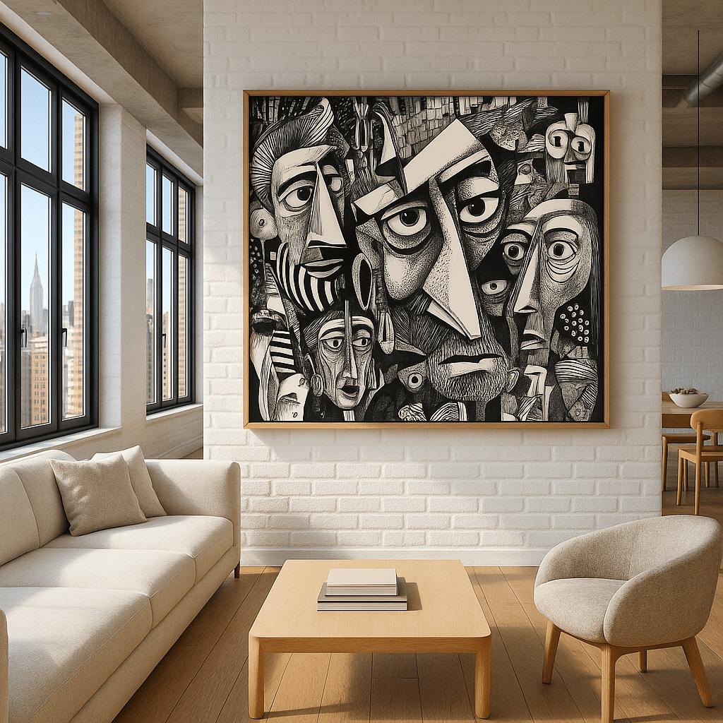Canvas Print : "Voices of Faces" - Black & White Art Print modern abstract canvas wall art by Rossetti Art β luxury interior design artwork for living room, bedroom, office β contemporary art piece Contemporary Canvas Art Contemporary canvas print