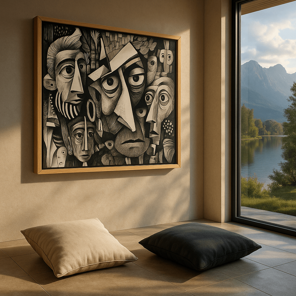 Canvas Print : "Voices of Faces" - Black & White Art Print modern abstract canvas wall art by Rossetti Art β luxury interior design artwork for living room, bedroom, office β contemporary art piece Contemporary Canvas Art Contemporary canvas print