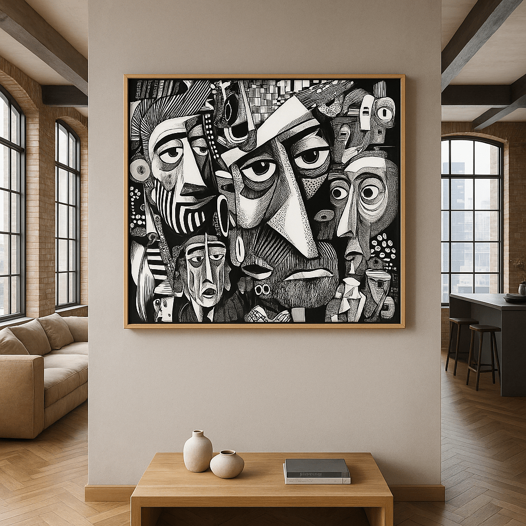 Canvas Print : "Voices of Faces" - Black & White Art Print modern abstract canvas wall art by Rossetti Art β luxury interior design artwork for living room, bedroom, office β contemporary art piece Contemporary Canvas Art Contemporary canvas print