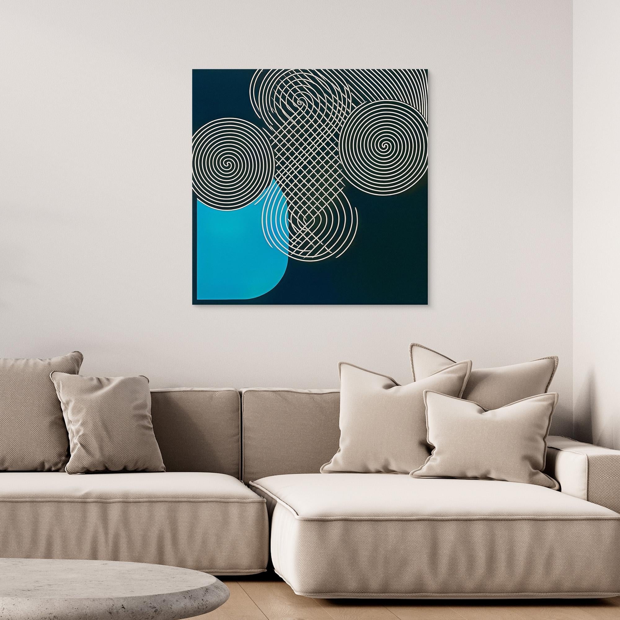 Canvas Print: "Vortex Blueprint" – Abstract Spiral Art modern abstract canvas wall art by Rossetti Art – luxury interior design artwork for living room, bedroom, office – Abstract Canvas Print Cyan Wall Art Modern Geometric Art