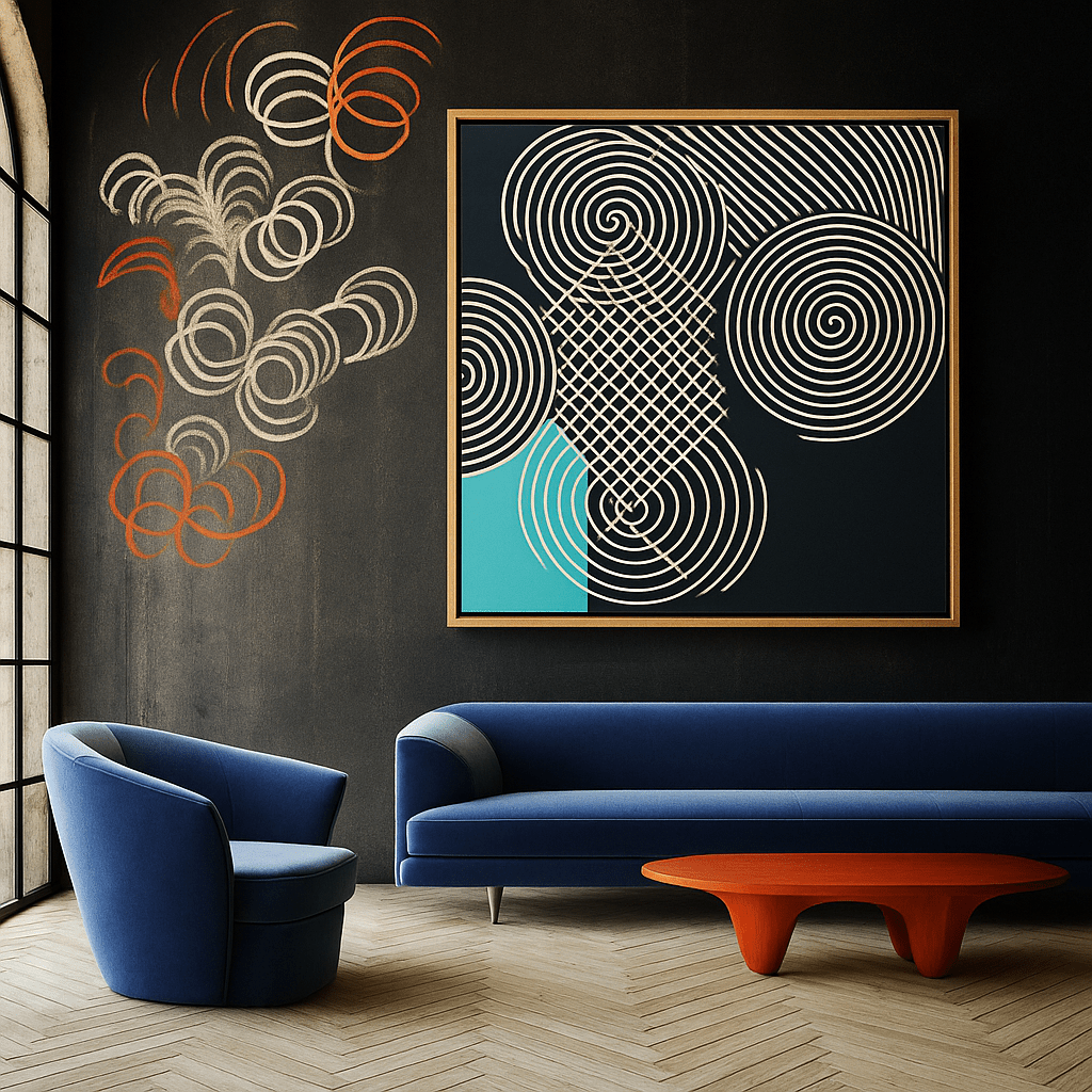 Canvas Print: "Vortex Blueprint" – Abstract Spiral Art modern abstract canvas wall art by Rossetti Art – luxury interior design artwork for living room, bedroom, office – Abstract Canvas Print Cyan Wall Art Modern Geometric Art