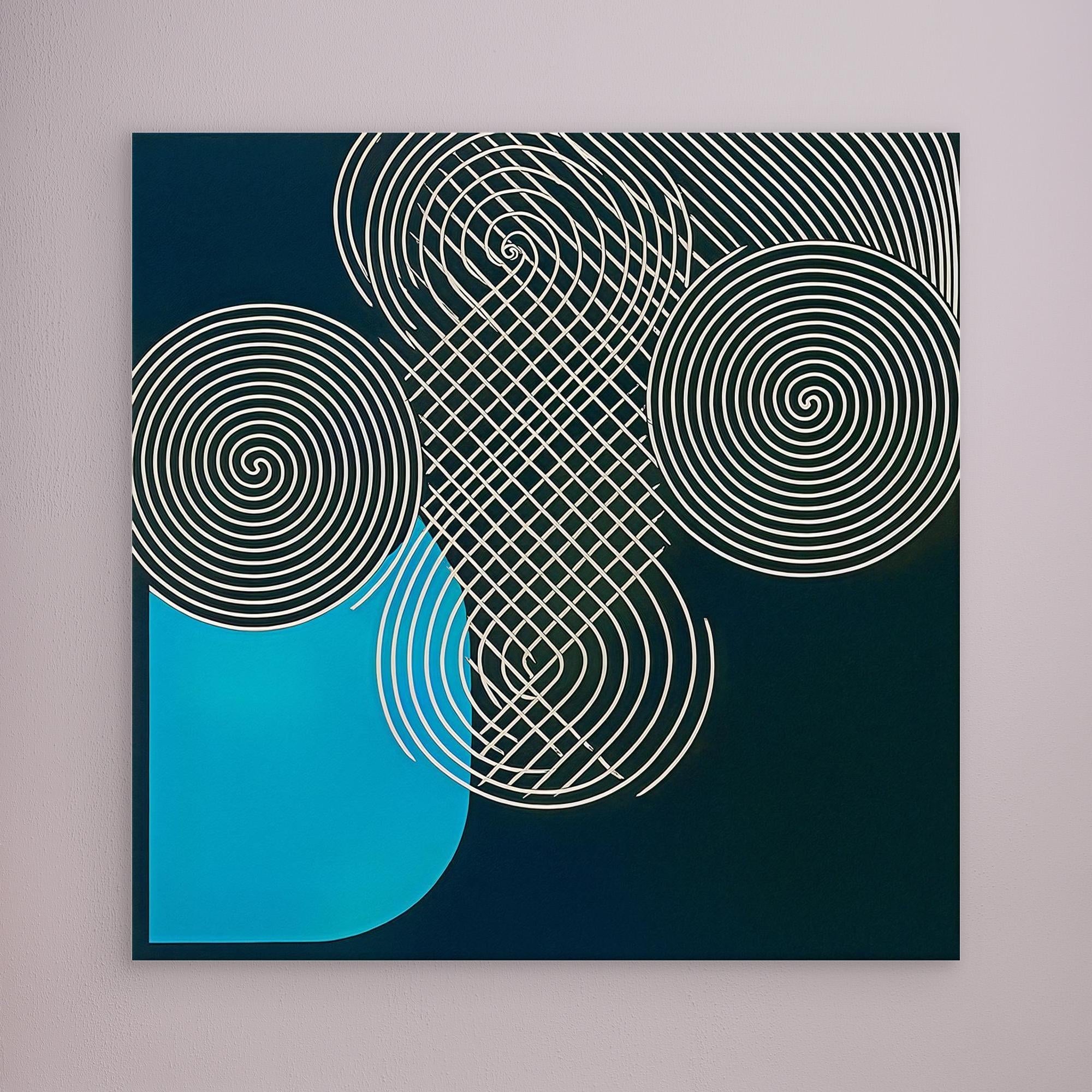 Canvas Print: "Vortex Blueprint" – Abstract Spiral Art modern abstract canvas wall art by Rossetti Art – luxury interior design artwork for living room, bedroom, office – Abstract Canvas Print Cyan Wall Art Modern Geometric Art