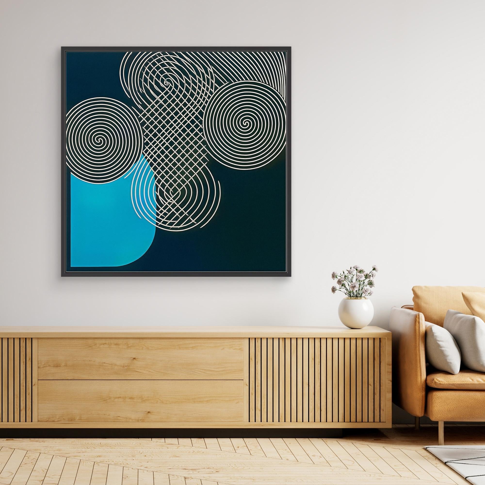 Canvas Print: "Vortex Blueprint" – Abstract Spiral Art modern abstract canvas wall art by Rossetti Art – luxury interior design artwork for living room, bedroom, office – Abstract Canvas Print Cyan Wall Art Modern Geometric Art