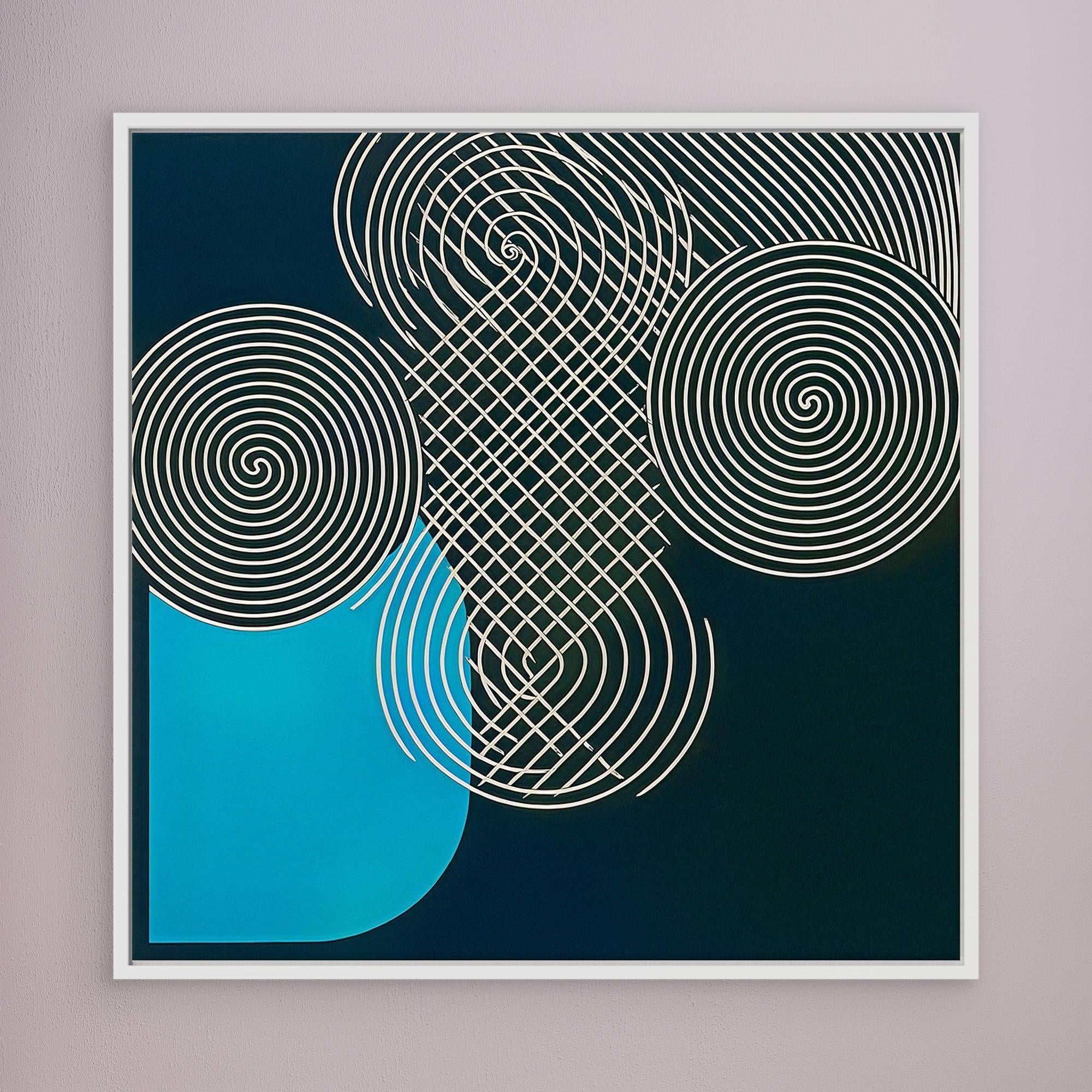 Canvas Print: "Vortex Blueprint" – Abstract Spiral Art modern abstract canvas wall art by Rossetti Art – luxury interior design artwork for living room, bedroom, office – Abstract Canvas Print Cyan Wall Art Modern Geometric Art