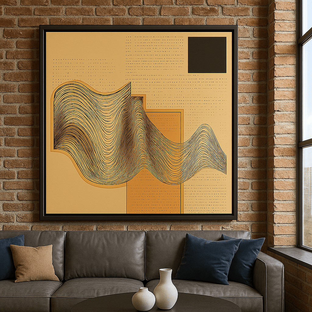 Canvas Print: Waves Meet Grid – Abstract Line Art Canvas for Modern Interiors modern abstract canvas wall art by Rossetti Art – luxury interior design artwork for living room, bedroom, office – abstract wall art bold geometric art contemporary wall design