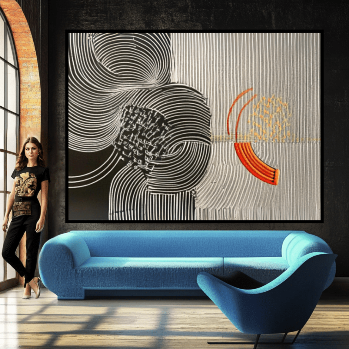 Canvas Print : Waves of Harmony - Modern Abstract Canvas Art modern abstract canvas wall art by Rossetti Art – luxury interior design artwork for living room, bedroom, office – Dynamic Abstract Art Modern Abstract Canvas Textured Art Decor