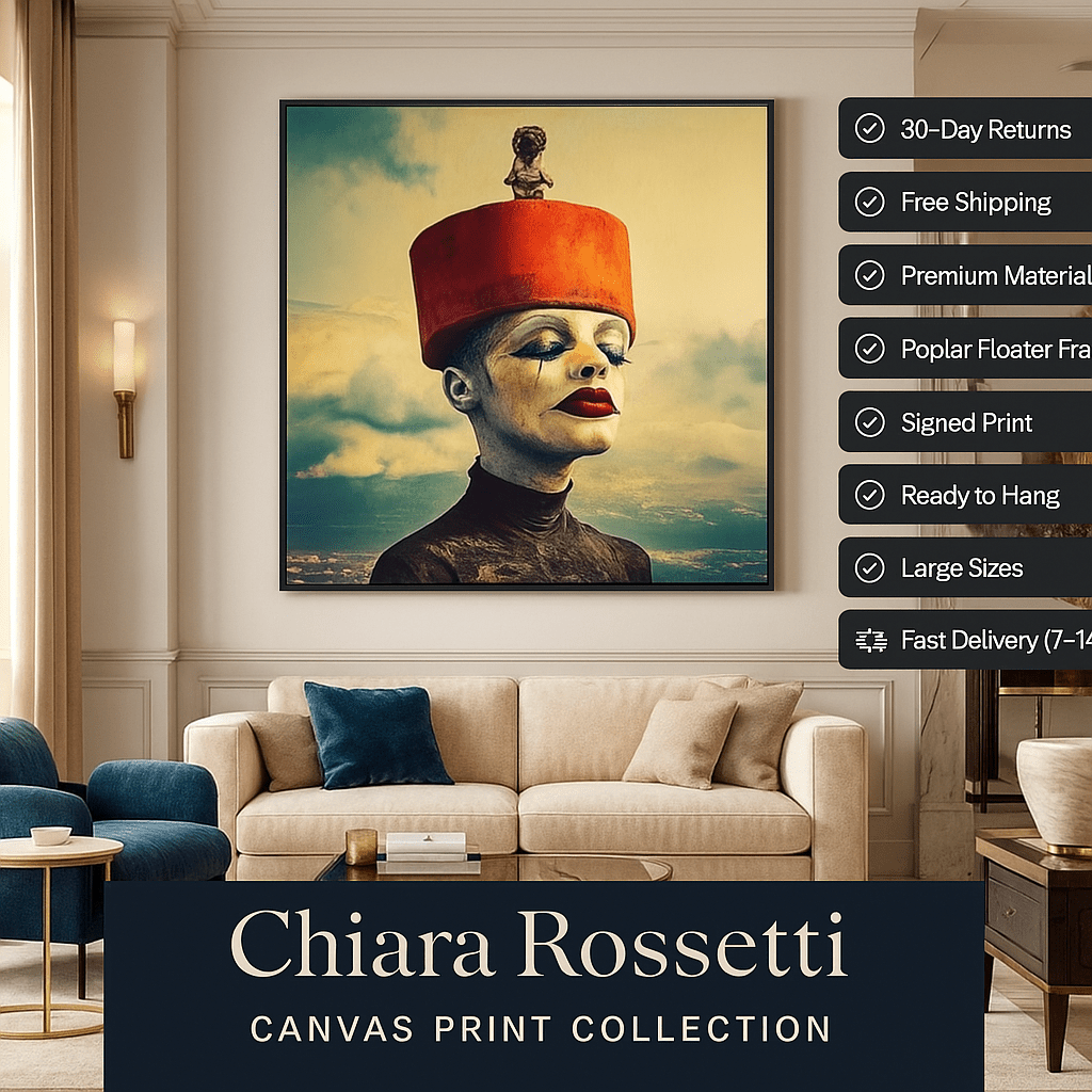 Canvas Print : Whimsical Majesty - Surreal Portrait Canvas Wall Art modern abstract canvas wall art by Rossetti Art – luxury interior design artwork for living room, bedroom, office – Surreal Portrait Canvas Whimsical Majesty whimsical wall art prints