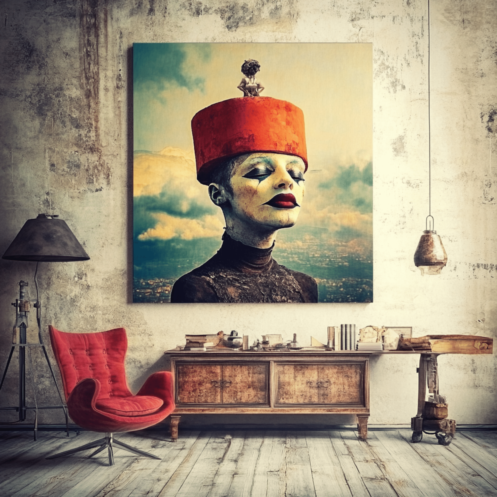 Canvas Print : Whimsical Majesty - Surreal Portrait Canvas Wall Art modern abstract canvas wall art by Rossetti Art – luxury interior design artwork for living room, bedroom, office – Surreal Portrait Canvas Whimsical Majesty whimsical wall art prints