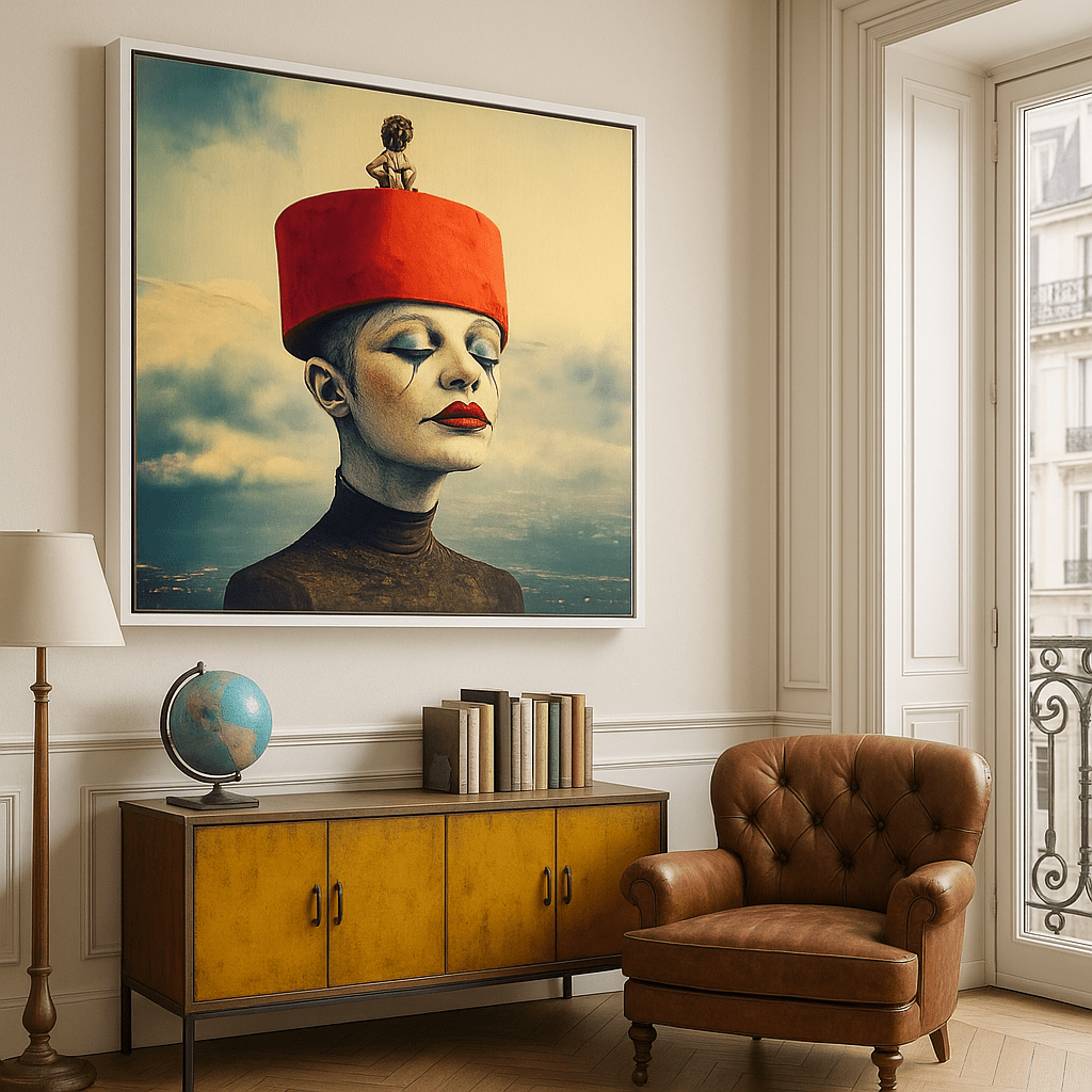 Canvas Print : Whimsical Majesty - Surreal Portrait Canvas Wall Art modern abstract canvas wall art by Rossetti Art – luxury interior design artwork for living room, bedroom, office – Surreal Portrait Canvas Whimsical Majesty whimsical wall art prints