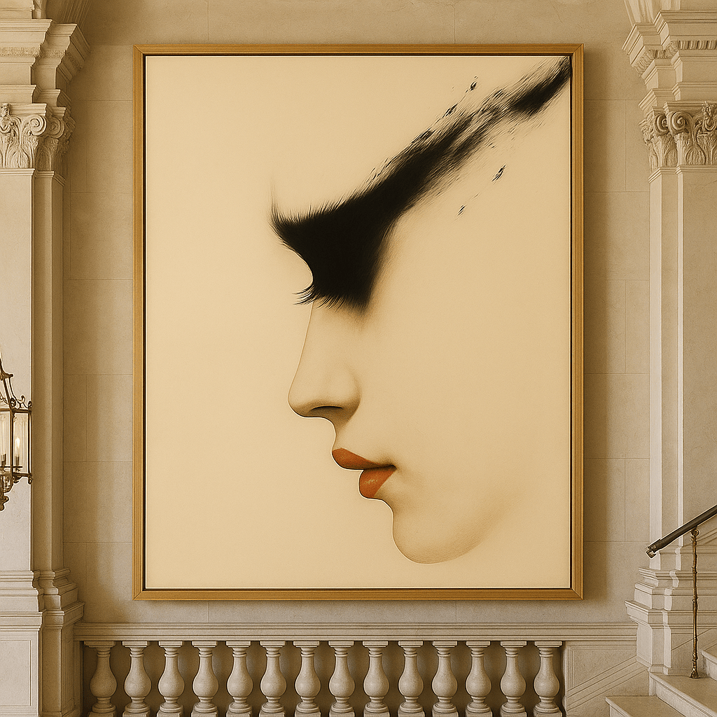 Canvas Print: Whispered Profile – Feminine Minimalist Portrait Art modern abstract canvas wall art by Rossetti Art – luxury interior design artwork for living room, bedroom, office – Contemporary Art for Sale contemporary art piece Contemporary art print