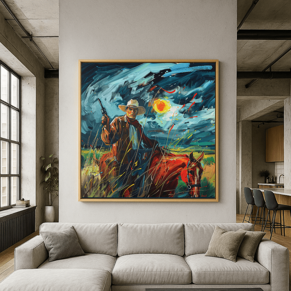 Canvas Print: Wild Frontier – Cowboy Canvas Print | Modern Western Wall Art for Rustic Homes modern abstract canvas wall art by Rossetti Art – luxury interior design artwork for living room, bedroom, office – abstract wall art canvas print art Chiara Rossetti