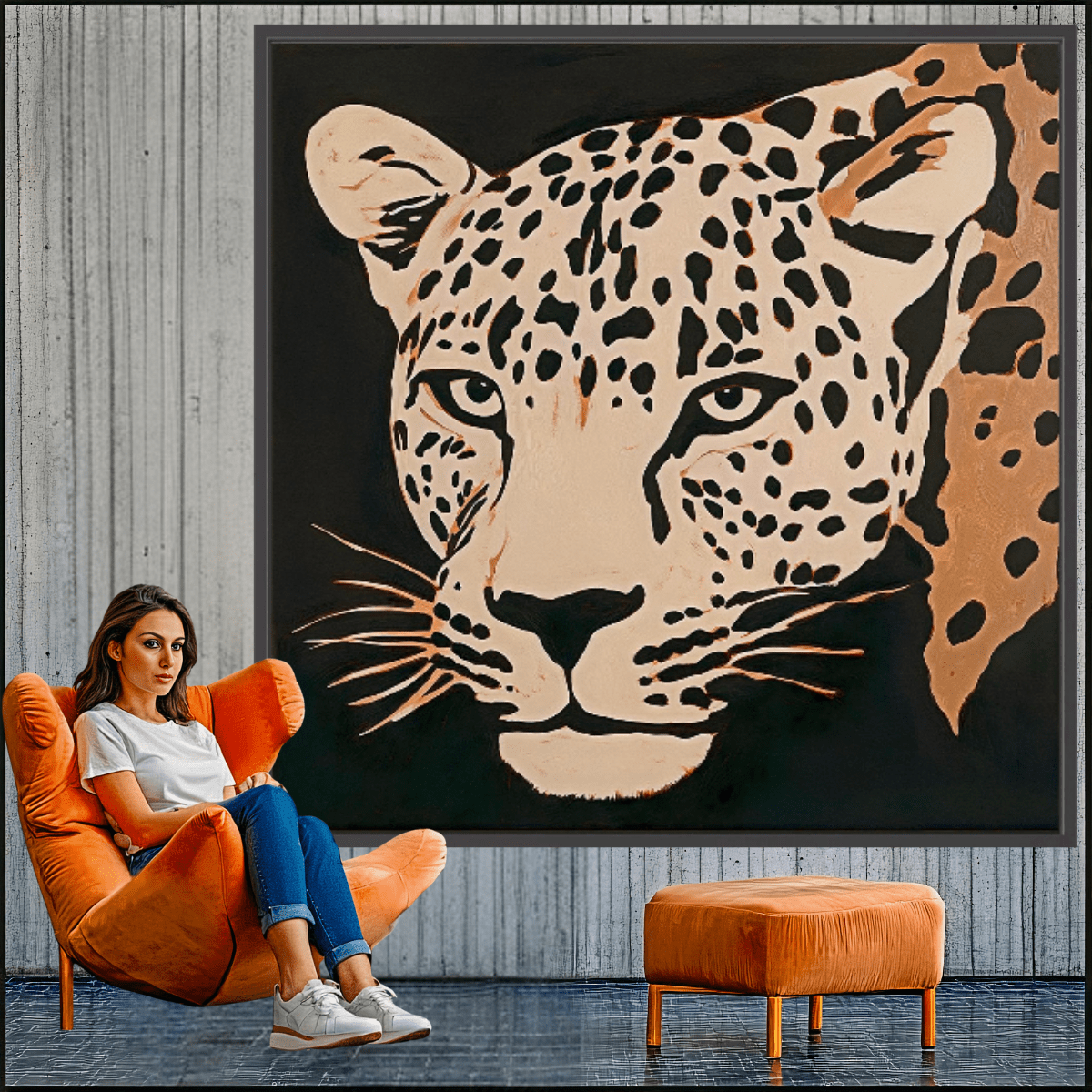 Canvas Print: Wild Stare – Minimalist Leopard Print modern abstract canvas wall art by Rossetti Art – luxury interior design artwork for living room, bedroom, office – Animal Print Decor Contemporary canvas print Contemporary Canvas Prints