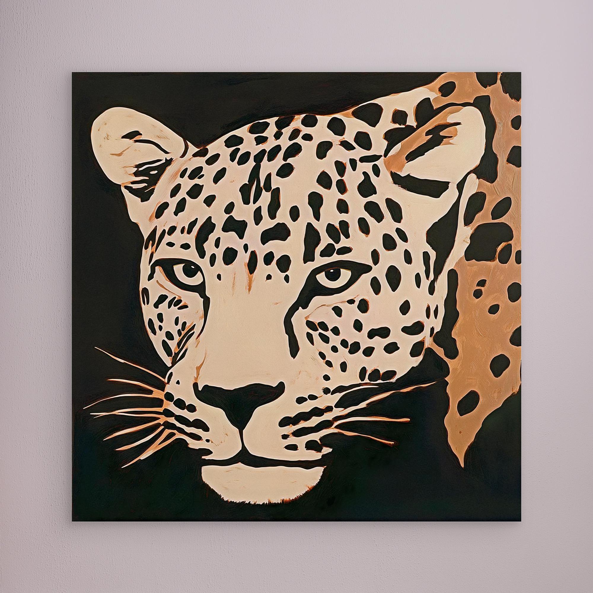 Canvas Print: Wild Stare – Minimalist Leopard Print modern abstract canvas wall art by Rossetti Art – luxury interior design artwork for living room, bedroom, office – Animal Print Decor Contemporary canvas print Contemporary Canvas Prints