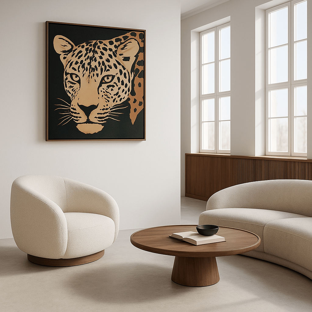 Canvas Print: Wild Stare – Minimalist Leopard Print modern abstract canvas wall art by Rossetti Art – luxury interior design artwork for living room, bedroom, office – Animal Print Decor Contemporary canvas print Contemporary Canvas Prints