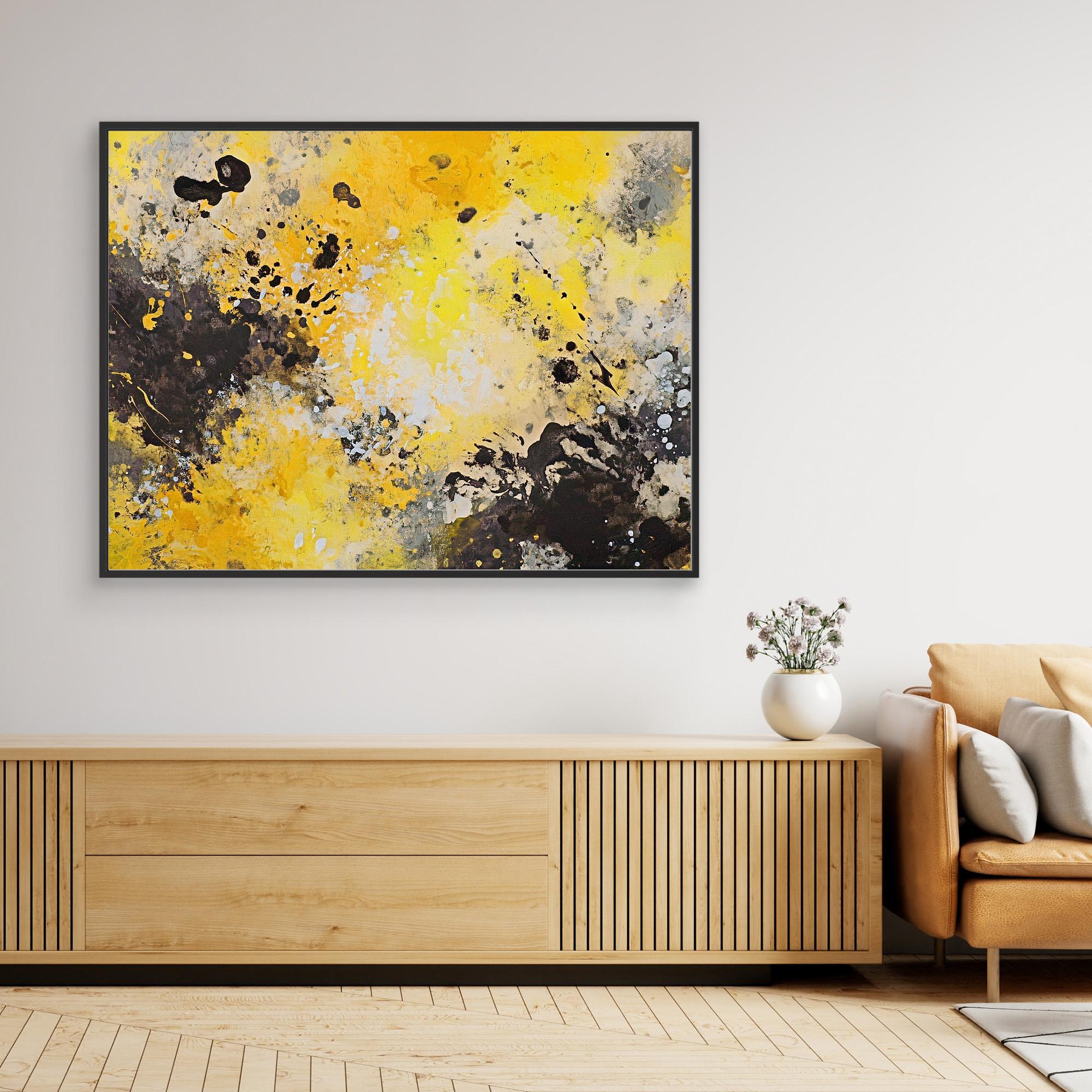 Canvas Print: "Yellow Chaos" - Abstract Splatter Art on Canvas modern abstract canvas wall art by Rossetti Art – luxury interior design artwork for living room, bedroom, office – Contemporary Art for Sale contemporary art piece Contemporary Canvas Art