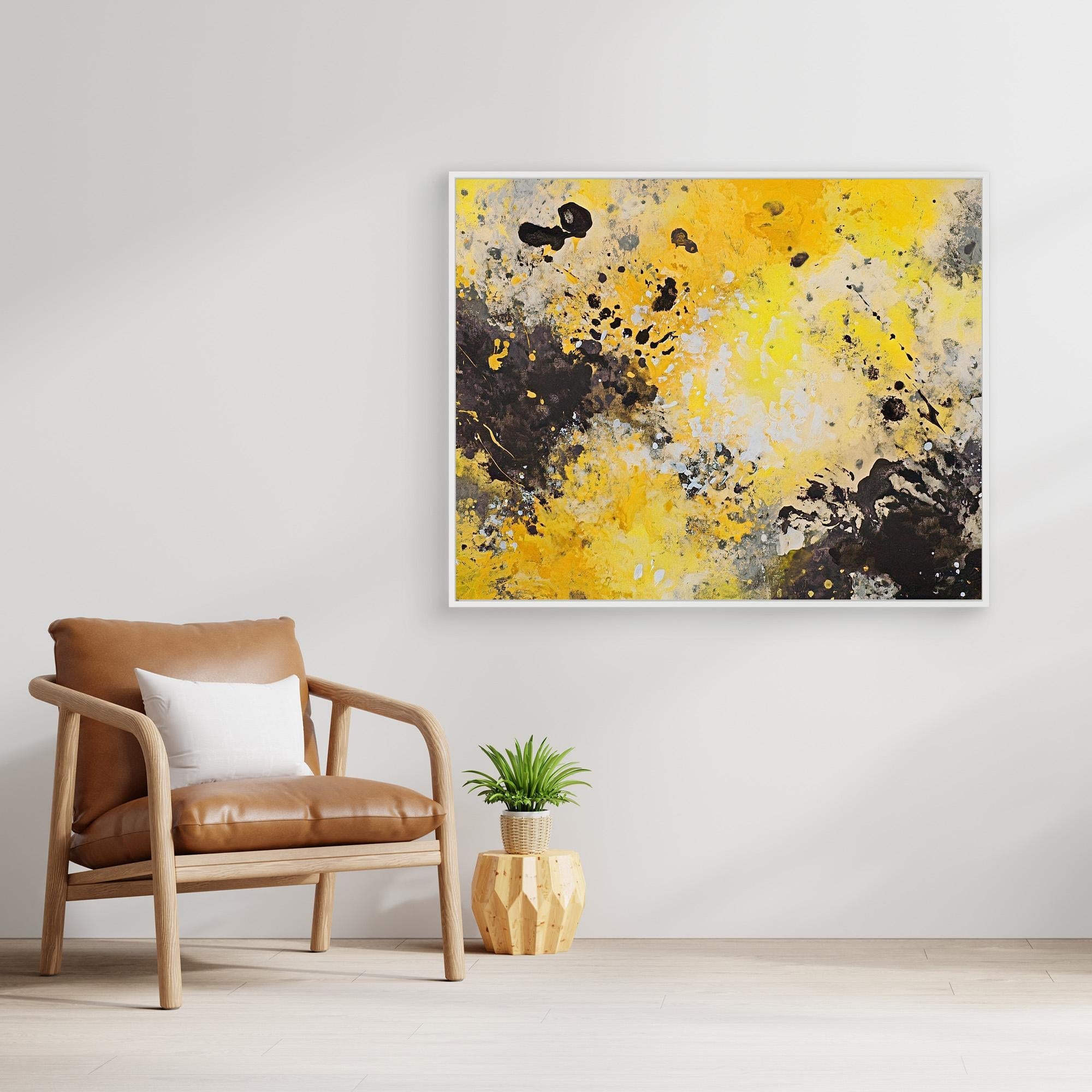 Canvas Print: "Yellow Chaos" - Abstract Splatter Art on Canvas modern abstract canvas wall art by Rossetti Art – luxury interior design artwork for living room, bedroom, office – Contemporary Art for Sale contemporary art piece Contemporary Canvas Art