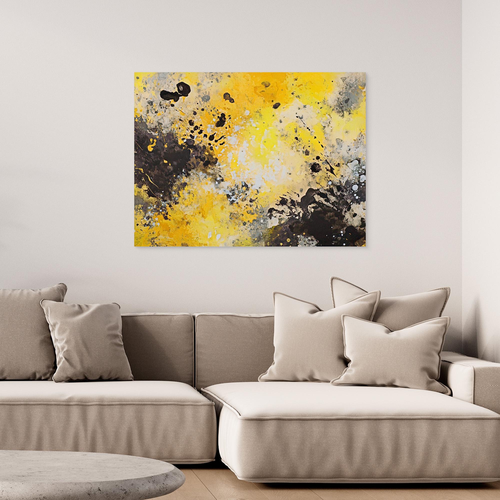 Canvas Print: "Yellow Chaos" - Abstract Splatter Art on Canvas modern abstract canvas wall art by Rossetti Art – luxury interior design artwork for living room, bedroom, office – Contemporary Art for Sale contemporary art piece Contemporary Canvas Art