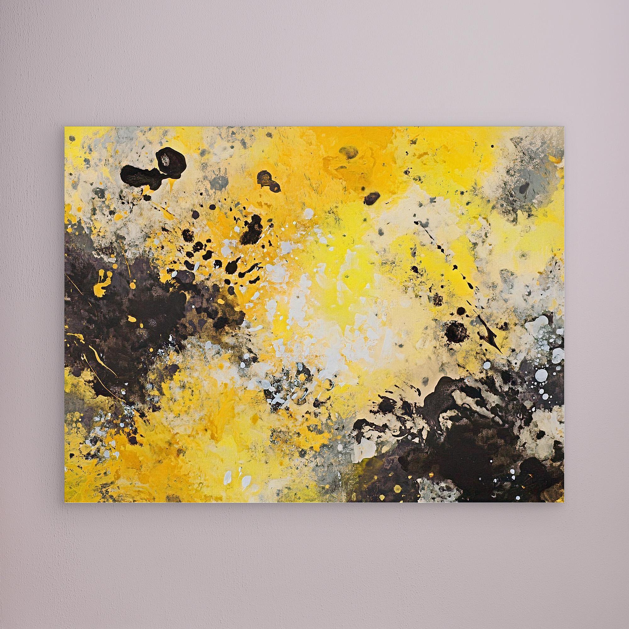 Canvas Print: "Yellow Chaos" - Abstract Splatter Art on Canvas modern abstract canvas wall art by Rossetti Art – luxury interior design artwork for living room, bedroom, office – Contemporary Art for Sale contemporary art piece Contemporary Canvas Art