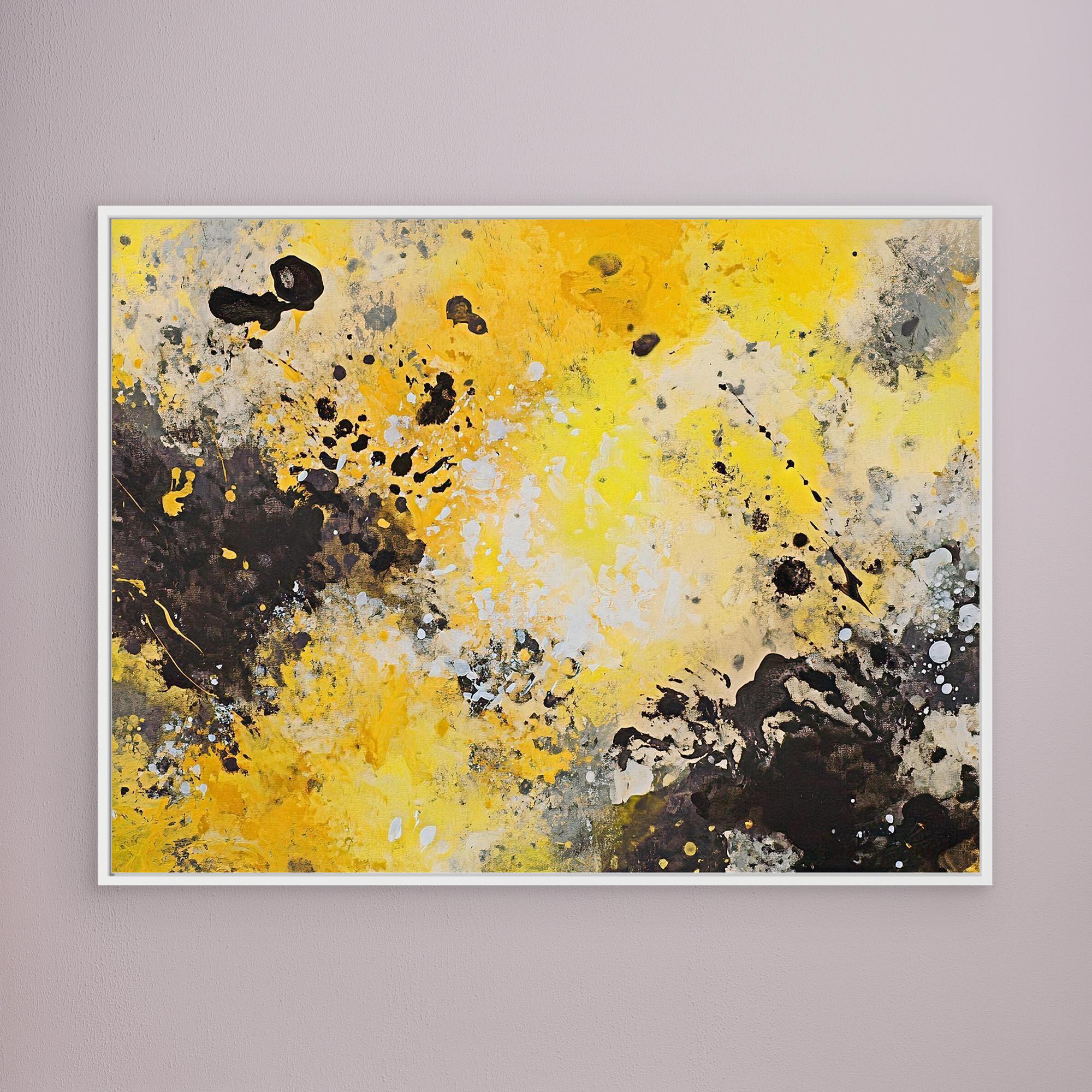 Canvas Print: "Yellow Chaos" - Abstract Splatter Art on Canvas modern abstract canvas wall art by Rossetti Art – luxury interior design artwork for living room, bedroom, office – Contemporary Art for Sale contemporary art piece Contemporary Canvas Art