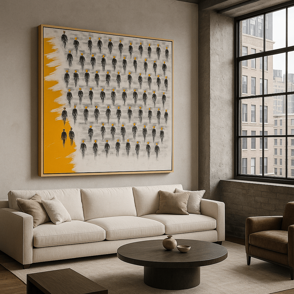 Canvas Print: Yellow Dissent – Abstract Social Commentary Wall Art modern abstract canvas wall art by Rossetti Art – luxury interior design artwork for living room, bedroom, office – creative studio decor Geometric Abstract Art industrial style art