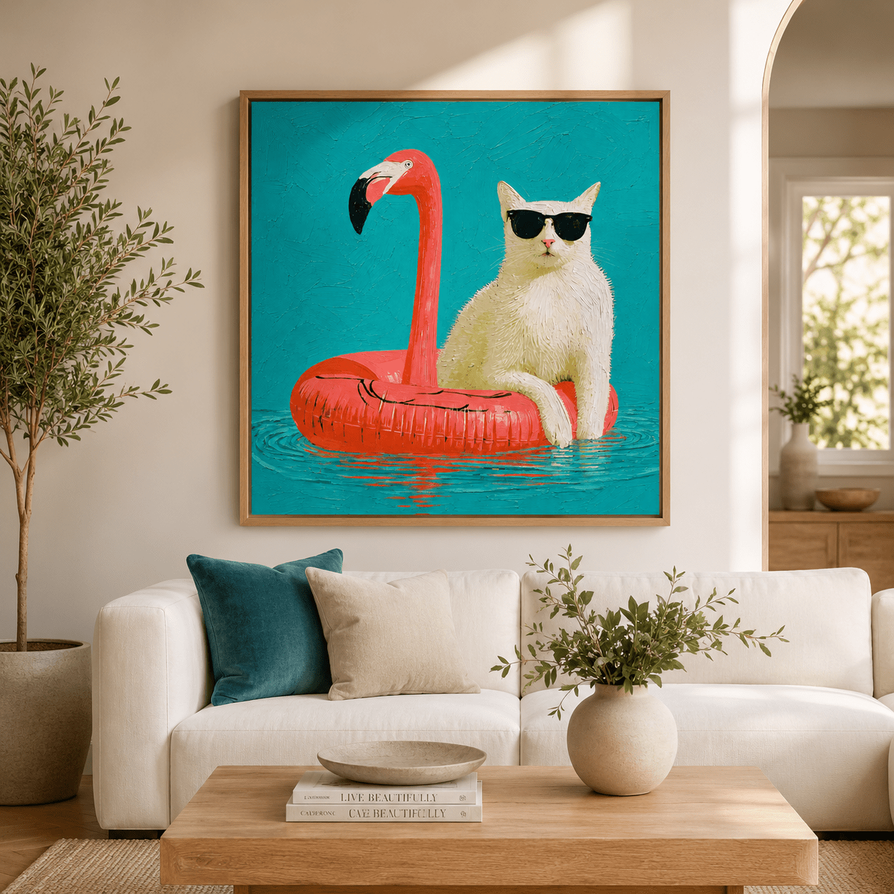 Cat Art Print Abstract — Float On by Rossetti Art modern abstract canvas wall art by Rossetti Art – luxury interior design artwork for living room, bedroom, office – animal Entryway Wall Art Living Room Canvas Art