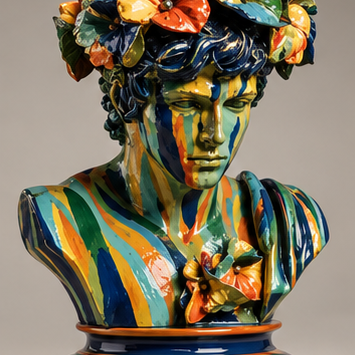 Classical Bust Sculpture – Painted Bloom by Rossetti Art